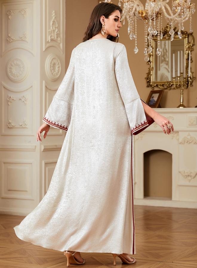 Take Two Women Embroidered V Neck Jalabiya with Hijab - Image 4